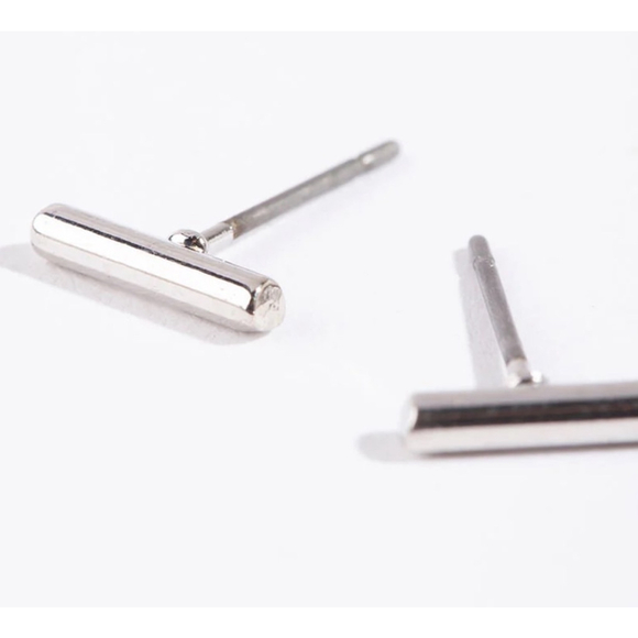 Unisex/Men’s‎ Fine 925 Sterling Silver Rhodium Staple Stud Earrings - Picture 5 of 16